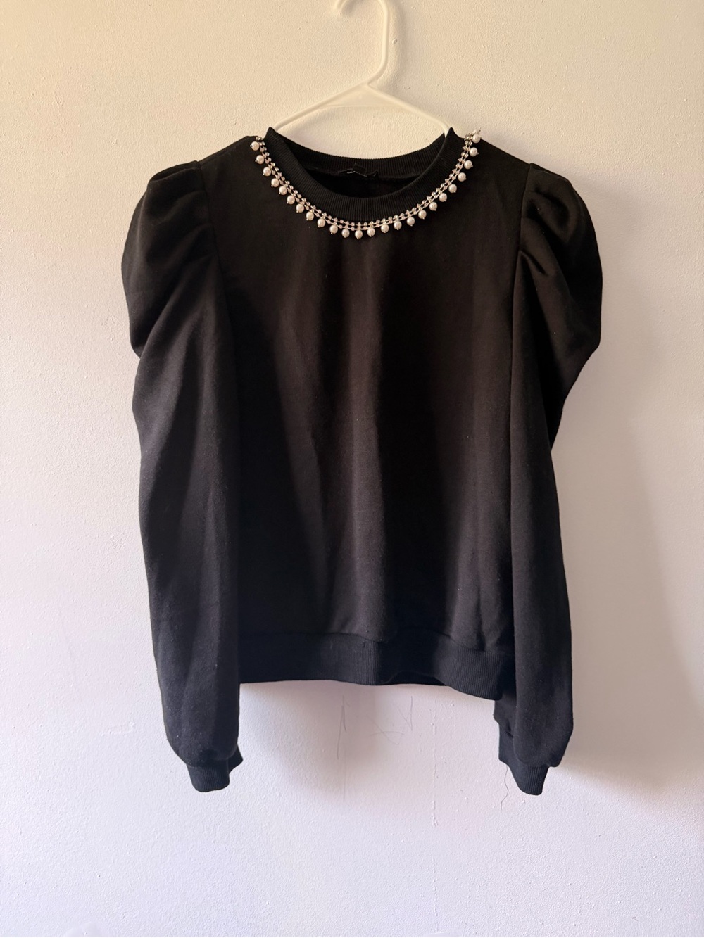 Black Embellished Puff-Sleeve Top - Women's